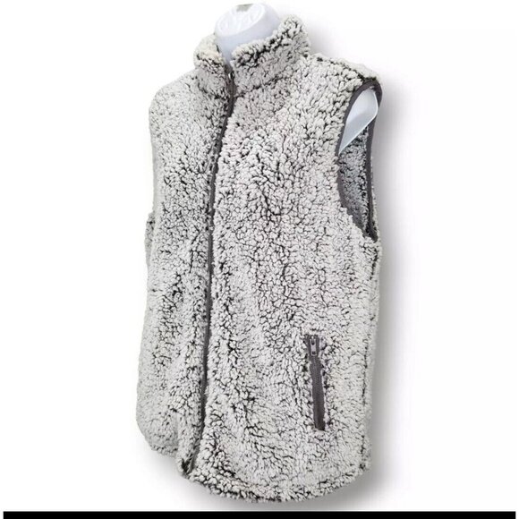 Thread and Supply Vest Jacket Womens Medium Gray Sherpa Fleece Pockets Fuzzy Fur - Picture 4 of 6